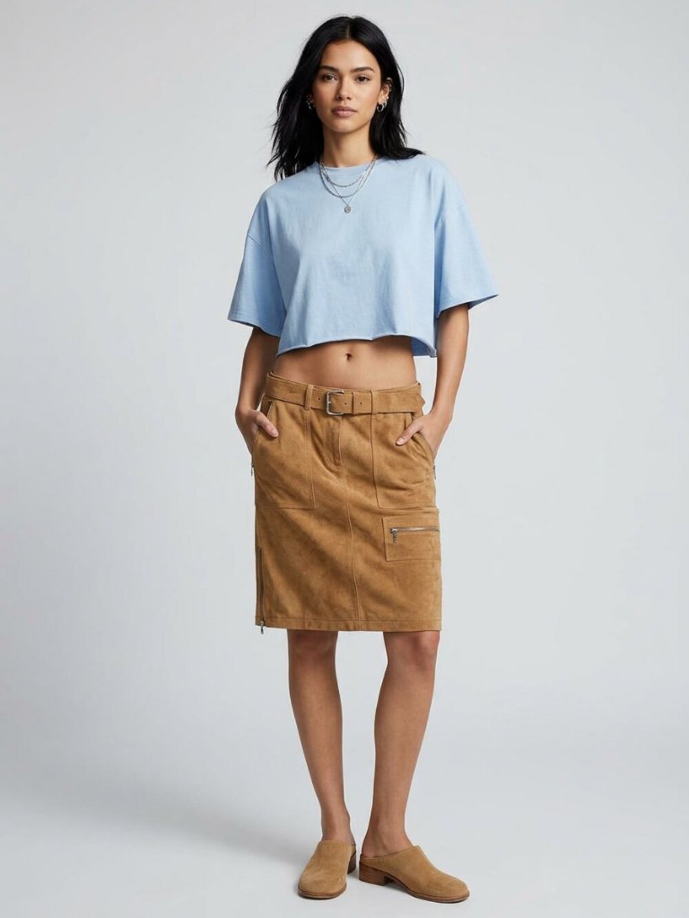 Danier Tan Suede Cargo Skirt Size 4 - Picture 9 of 9